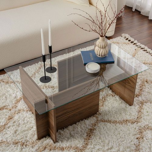 Table Basse En Verre Trempé Et Bois