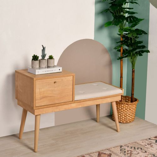 Banc D'entrée Avec Rangement En Tissu Et Bois L105cm