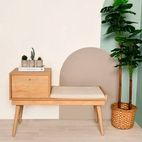 Banc D'entrée Avec Rangement En Tissu Et Bois L105cm