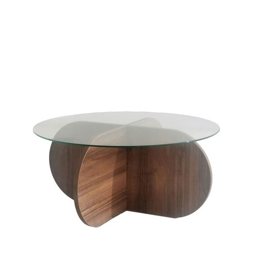 Table Basse Ronde En Verre Trempé Et Bois Ø75cm