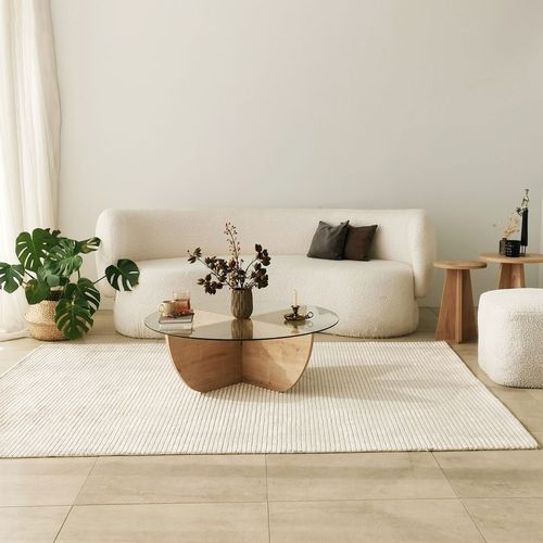 Table Basse Ronde En Verre Trempé Et Bois Ø90cm