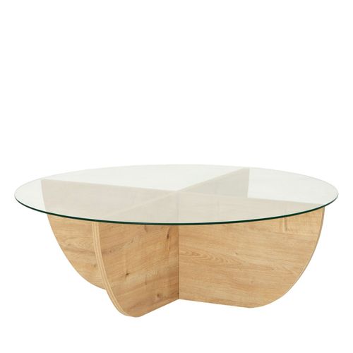 Table Basse Ronde En Verre Trempé Et Bois Ø90cm