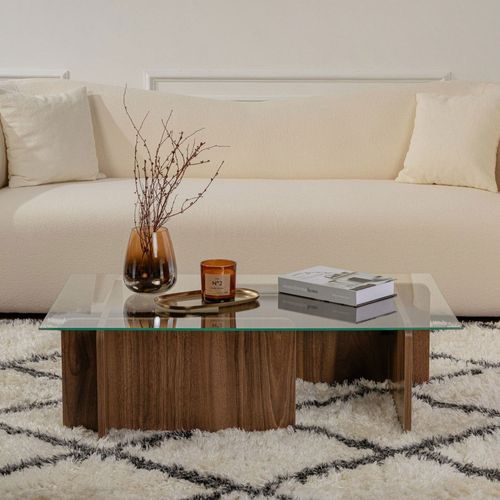 Table Basse En Verre Trempé Et Bois