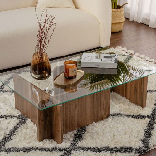 Table Basse En Verre Trempé Et Bois