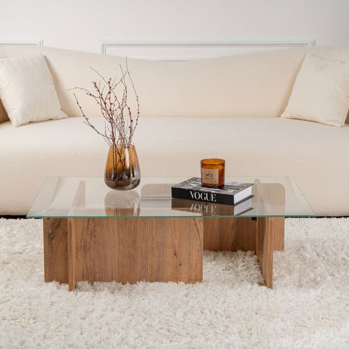 Table Basse En Verre Trempé Et Bois