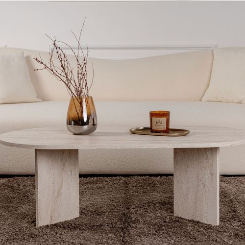 Table Basse Ovale Effet Travertin 119x60cm