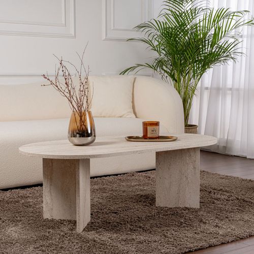 Table Basse Ovale Effet Travertin 119x60cm