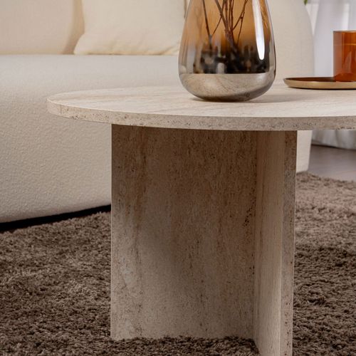 Table Basse Ovale Effet Travertin 119x60cm