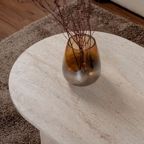 Table Basse Ovale Effet Travertin 119x60cm