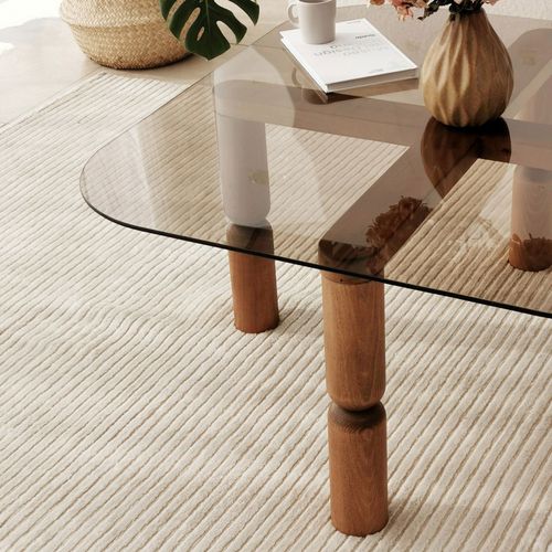 Table Basse Carrée En Verre Trempé Et Bois 80x80cm