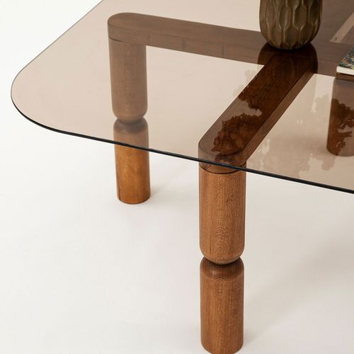 Table Basse Carrée En Verre Trempé Et Bois 80x80cm