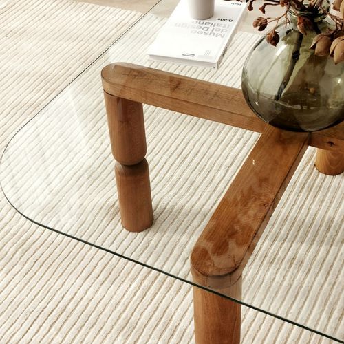 Table Basse Carrée En Verre Trempé Et Bois 80x80cm