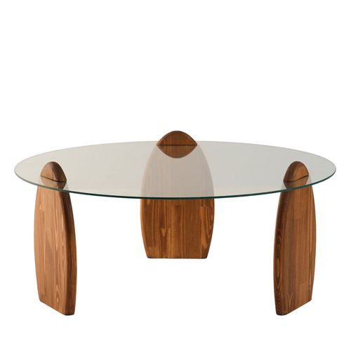 Table Basse Ronde En Verre Trempé Et Bois Ø90cm