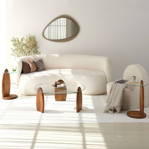 Table Basse Ronde En Verre Trempé Et Bois Ø90cm