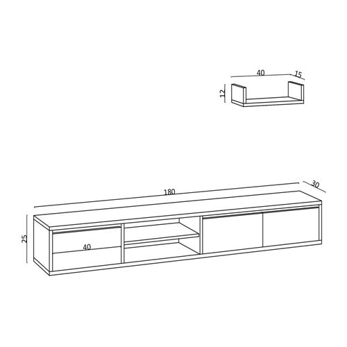 Meuble TV Suspendu 3 Portes En Bois L180cm