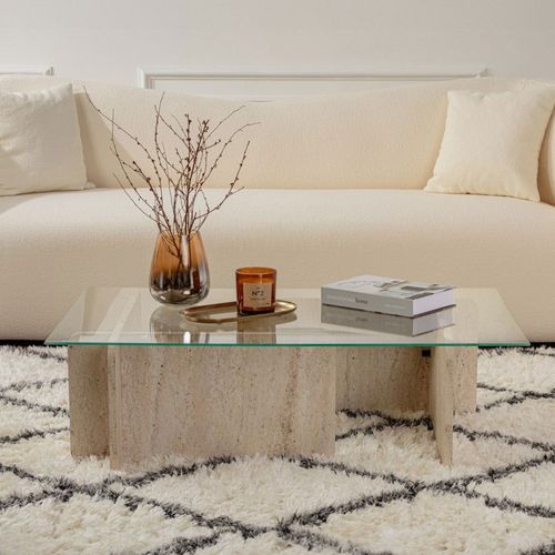 Table Basse En Verre Trempé Et Effet Travertin