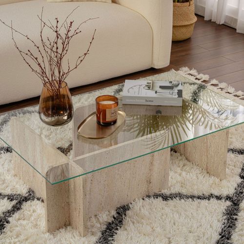 Table Basse En Verre Trempé Et Effet Travertin