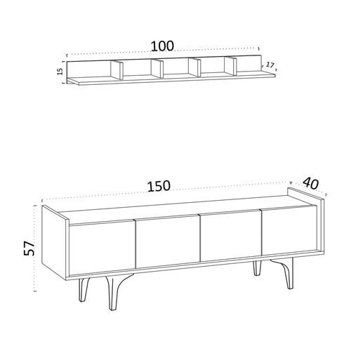 Meuble TV 4 Portes En Panneaux De Particules Et Métal L150cm