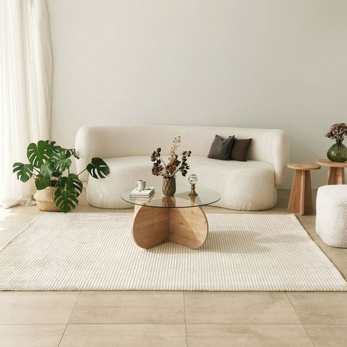 Table Basse Ronde En Verre Trempé Et Bois Ø75cm