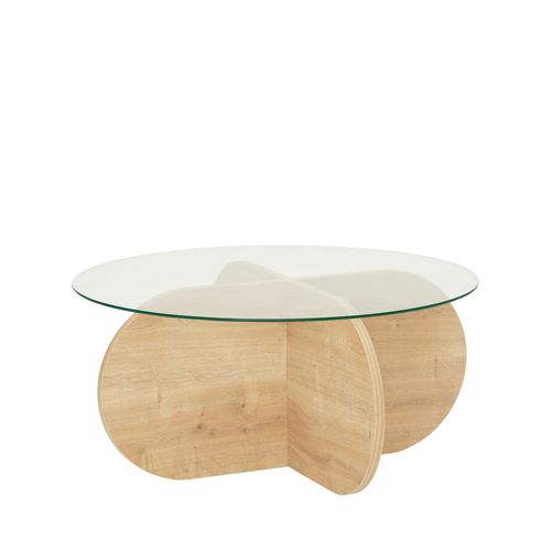 Table Basse Ronde En Verre Trempé Et Bois Ø75cm