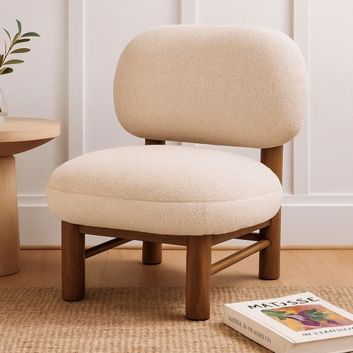 Fauteuil En Tissu Bouclette Et Bois