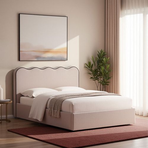 Lit Coffre En Tissu Avec Tête De Lit Ondulée 140x190cm