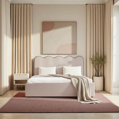 Lit Coffre En Tissu Avec Tête De Lit Ondulée 140x190cm