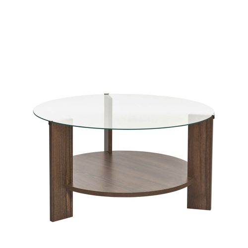 Table Basse Ronde En Verre Trempé Et Bois Ø75cm