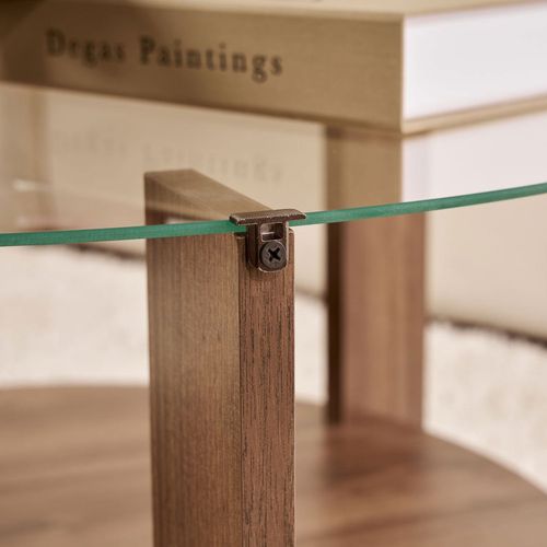 Table Basse Ronde En Verre Trempé Et Bois Ø75cm