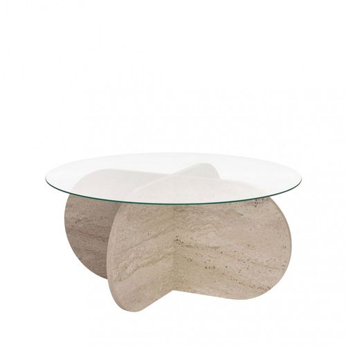 Table Basse Ronde En Verre Trempé Et Effet Travertin Ø75cm