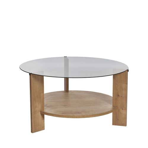 Table Basse Ronde En Verre Fumé Et Bois Ø75cm