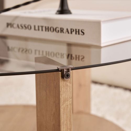 Table Basse Ronde En Verre Fumé Et Bois Ø75cm