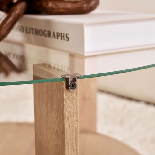 Table Basse Ronde En Verre Trempé Et Bois Ø75cm
