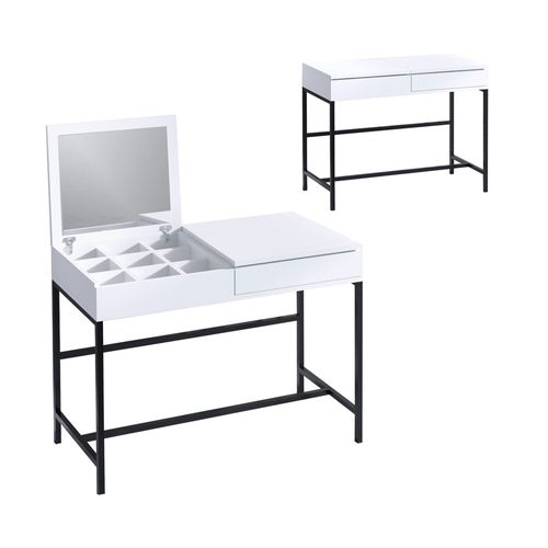 Coiffeuse 1 Tiroir Avec Miroir Et Rangement à Bijoux Intégré L100cm