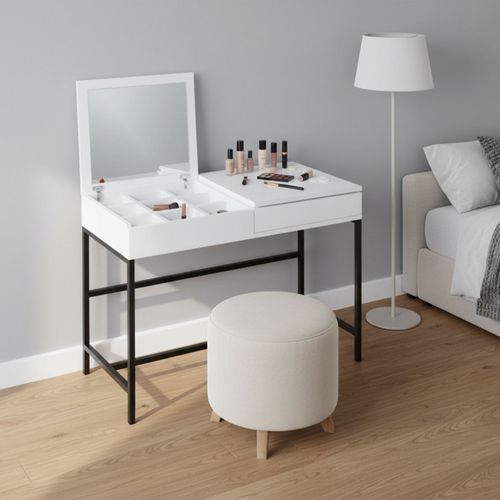 Coiffeuse 1 Tiroir Avec Miroir Et Rangement à Bijoux Intégré L100cm