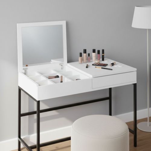 Coiffeuse 1 Tiroir Avec Miroir Et Rangement à Bijoux Intégré L100cm