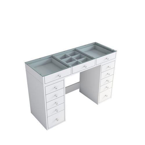 Coiffeuse 13 Tiroirs Avec Plateau En Verre L120cm