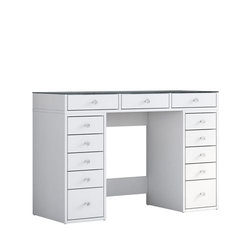 Coiffeuse 13 Tiroirs Avec Plateau En Verre L120cm