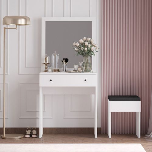 Coiffeuse 1 Tiroir Avec Miroir Et Tabouret En Bois