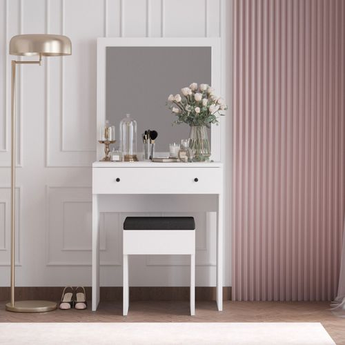Coiffeuse 1 Tiroir Avec Miroir Et Tabouret En Bois
