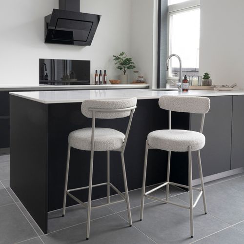 Tabouret De Bar En Tissu Bouclette Pieds Grèges H65cm