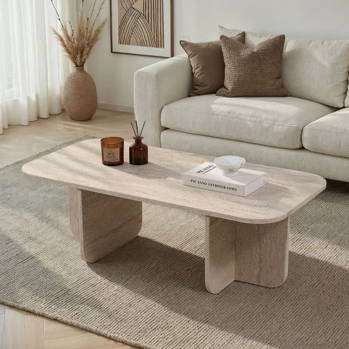 Table Basse Rectangulaire Effet Travertin 120x60cm