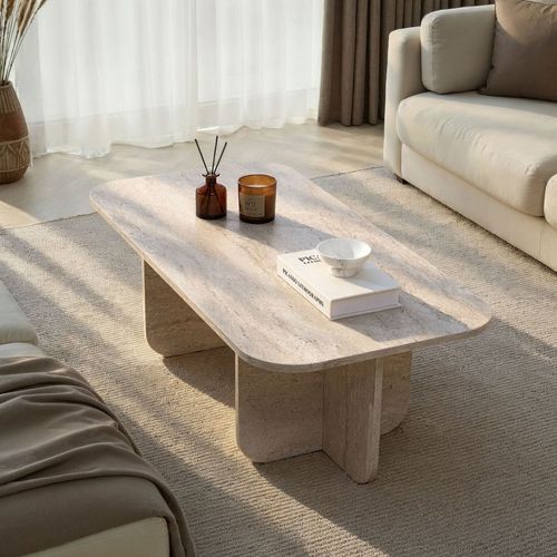 Table Basse Rectangulaire Effet Travertin 120x60cm