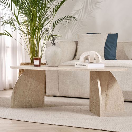 Table Basse Ovale Effet Travertin 120x60cm