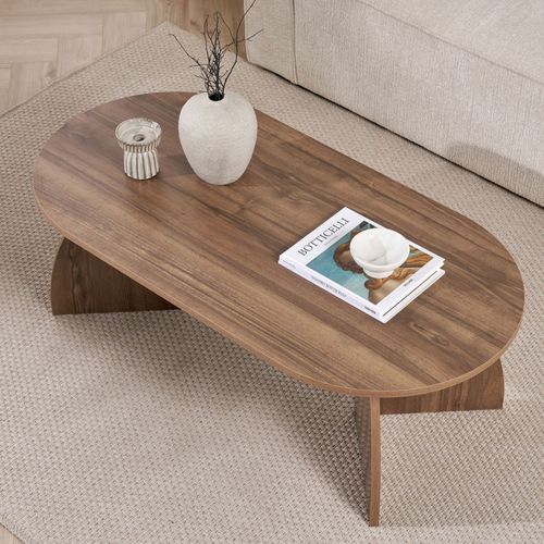 Table Basse Ovale En Bois 120x60cm