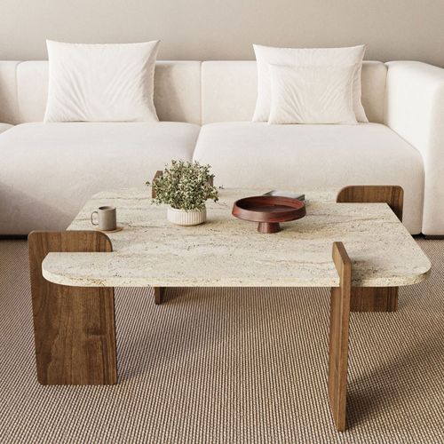 Table Basse En Bois Et Effet Marbre 90x90cm