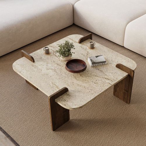 Table Basse En Bois Et Effet Marbre 90x90cm