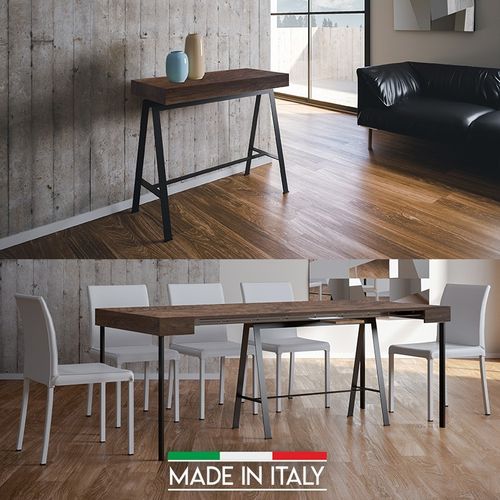 Console Extensible 90x40/196 Cm Banco Small Noyer Cadre Anthracite