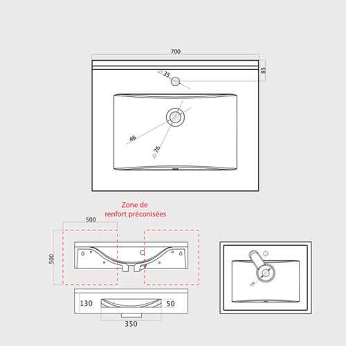 Vasque Suspendue Carrée Evidence 70 Cm - Blanc