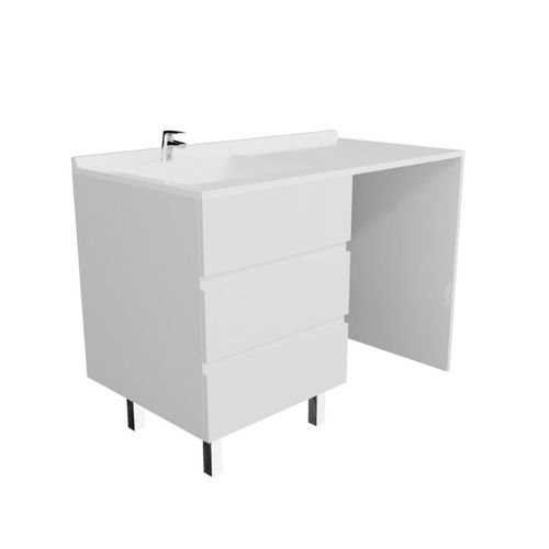Meuble Spécial Lave-linge Kora Avec Plan Vasque Déportée 124 Cm X 65 Cm- Blanc- Vasque à Gauche